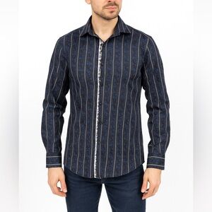 Zagiri Floral Embroidered Striped Cotton Dress Shirt | Men’s Large | Designer